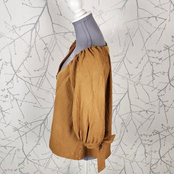 Hayden LA Mustard Yellow Puff Sleeve Peasant Blouse - Picture 2 of 5